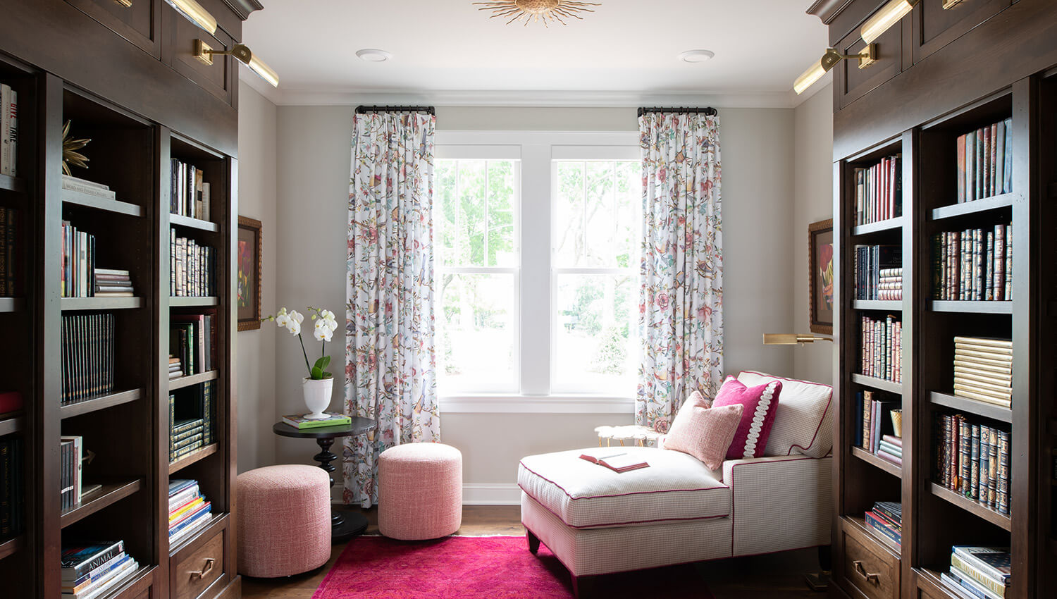 Create a beautiful reading nook for the whole family with a wall of cabinetry and open bookshelves. This is a great way to make homework enjoyable while also creating a useful nook for the whole family to enjoy.