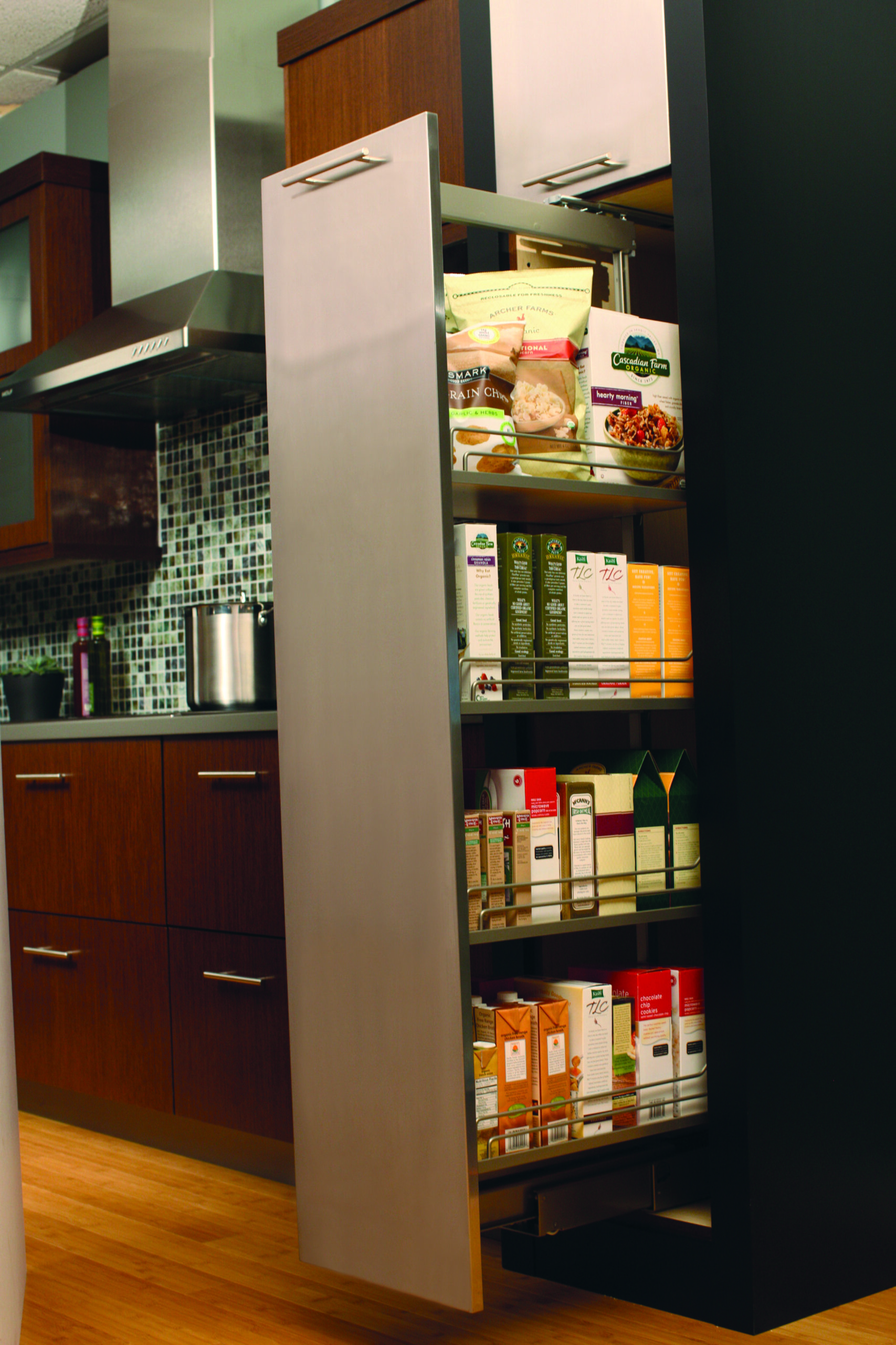 Dura Supreme's Tall Pull-Out Pantry shown with wire shelves.