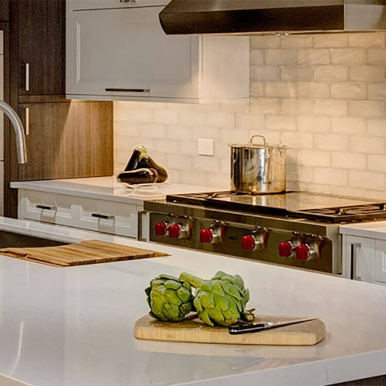 A close up of a modern kitchen remodel.