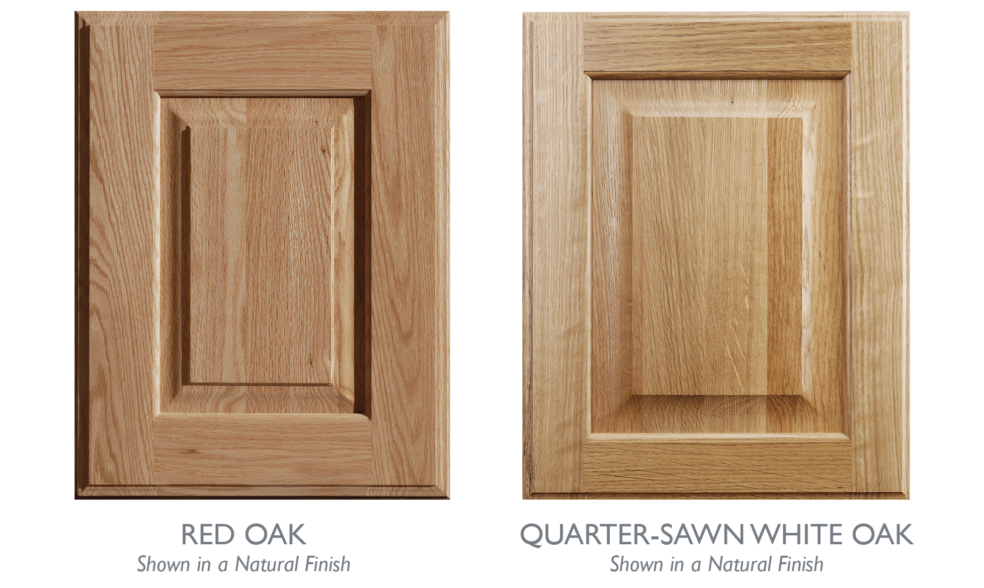 Quarter-Sawn Oak verses Plain-Sawn Oak shown in two cabinet doors.