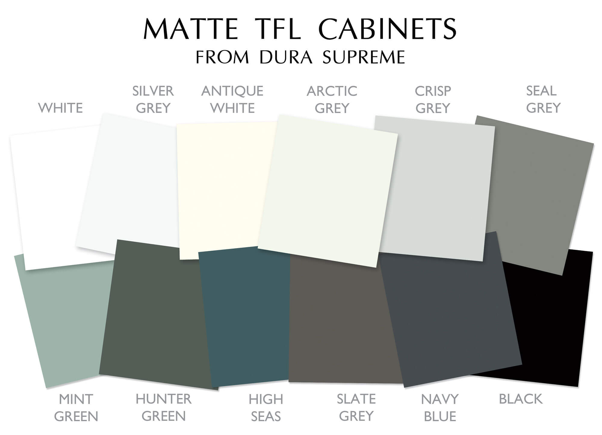 Dura Supreme's collection of Matte TFL cabinet colors.