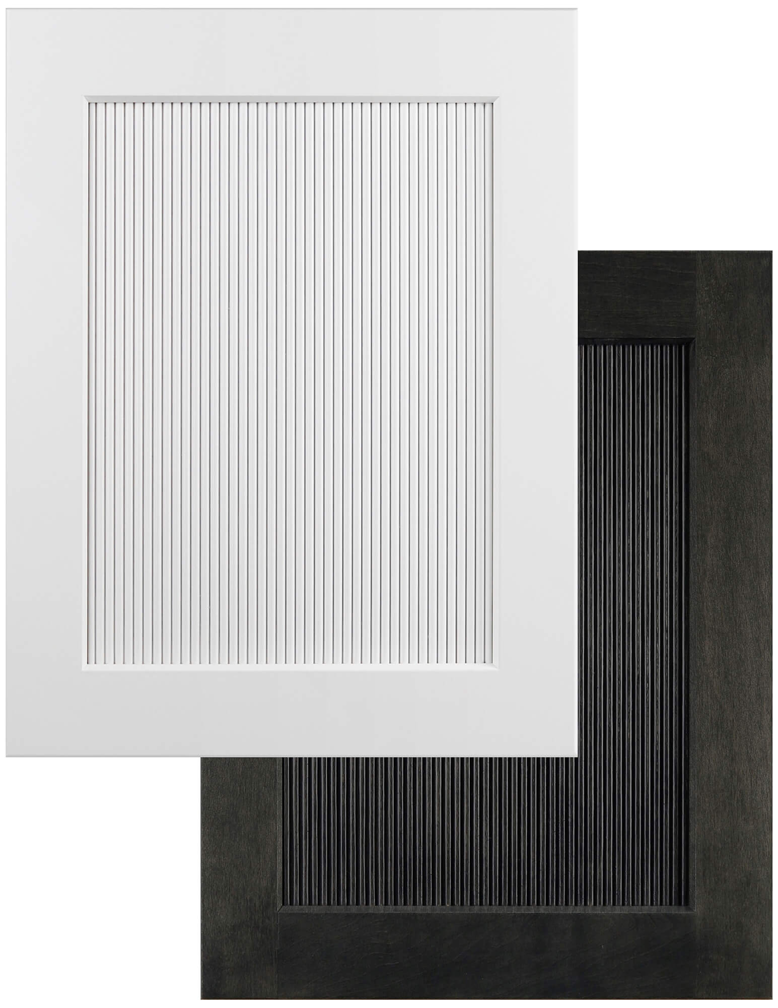 Dura Supreme Cabinetry's Reeded cabinet door inserts shown in both painted and stained finishes.