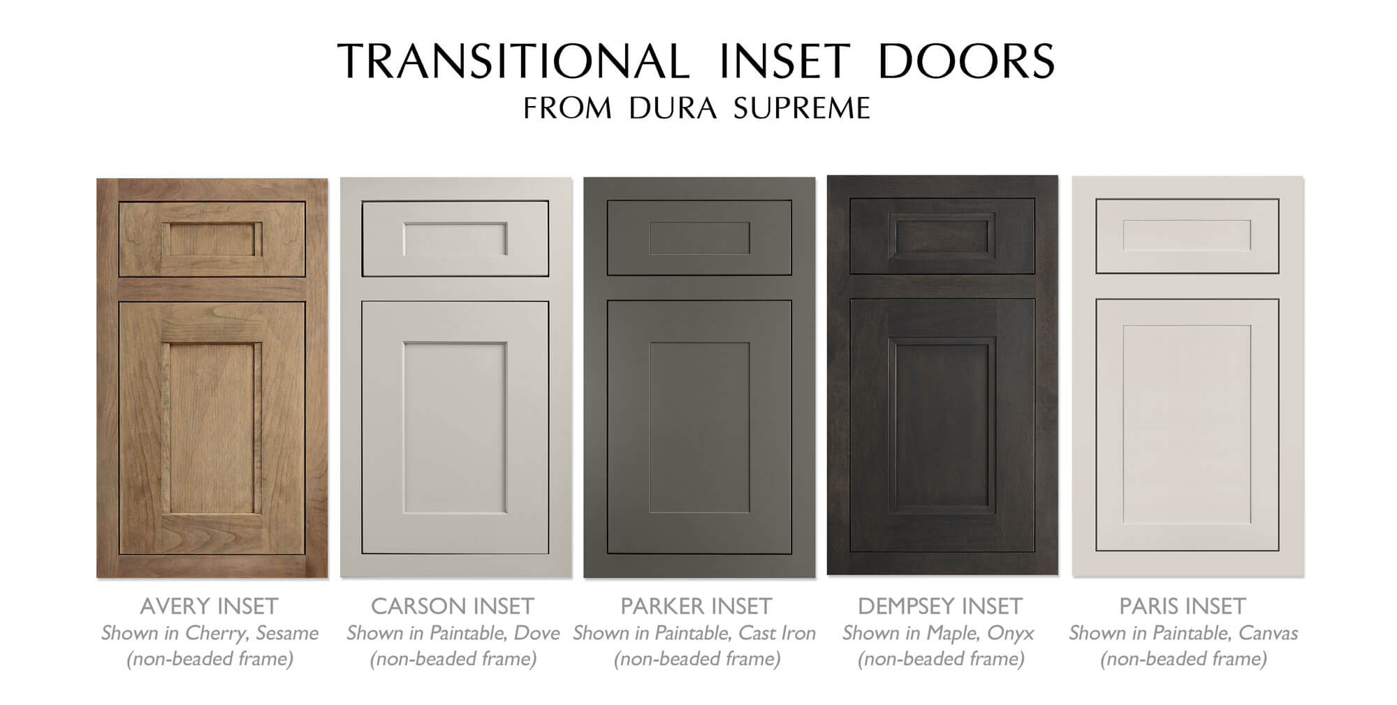 Casual Transitional styled inset doors from Dura Supreme Cabinetry.